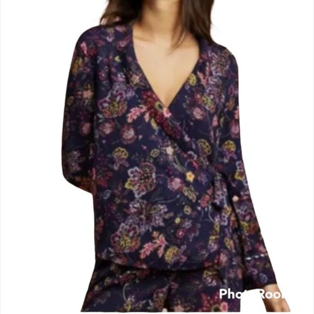 Floreat by Anthropologie Wrap Floral Long Sleeve Sleep Shirt